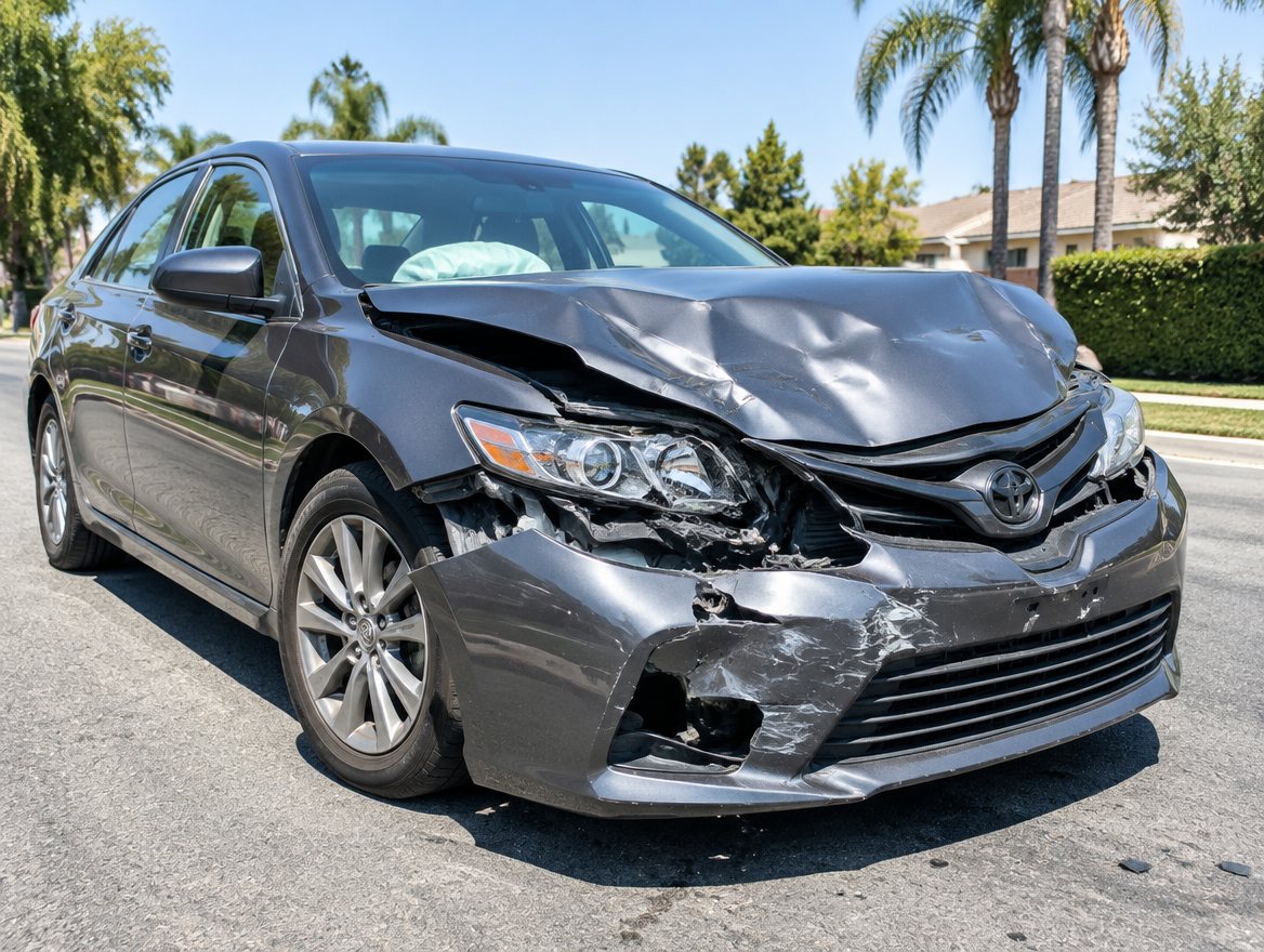 Damaged car after a collision on a California street