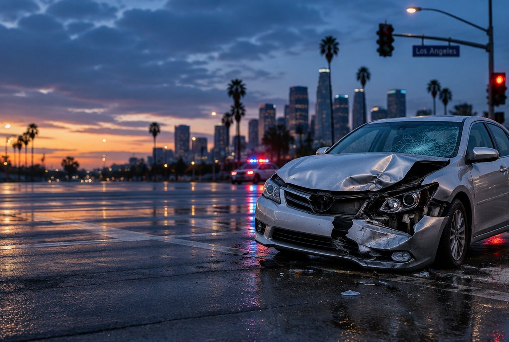 Car accident aftermath on a California city street
